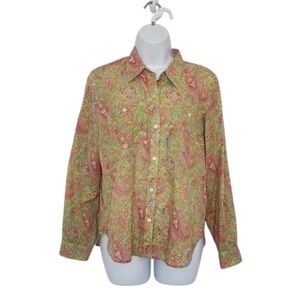 Lauren Ralph Lauren 100% Cotton Paisley Shirt Size PL Lightweight Button Up.